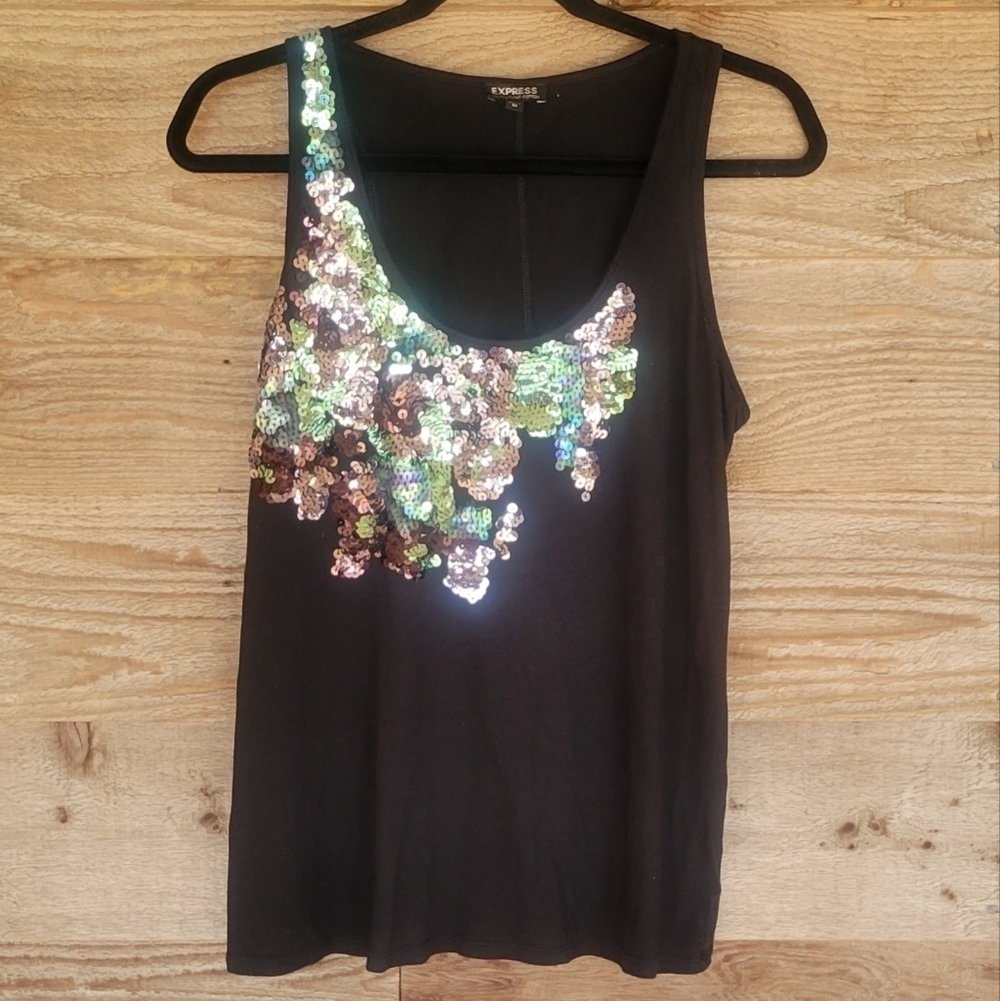 Express Black Tank with Sequins in Camouflage Print Size Medium